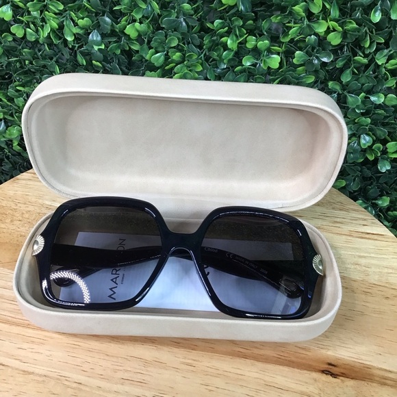 CHLOE - VERA BLACK SCALLOPED SQUARE FRAME SUNGLASSES - NEW - Picture 7 of 15